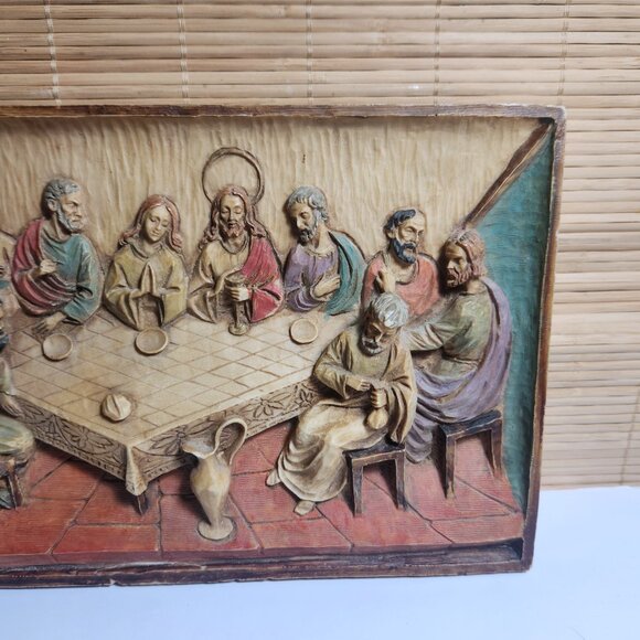 The Last Supper 3D Heavy Resin Wall Plaque 12.5x7.25" Colourful Italy Vintage - Picture 5 of 9